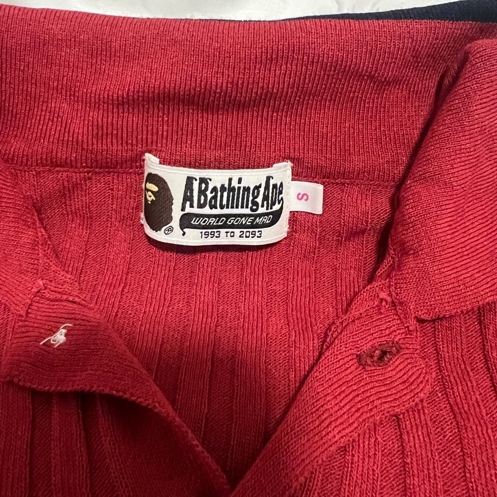 Bape Red Ribbed Polo Shirt with Black Trim - Picture 4 of 4